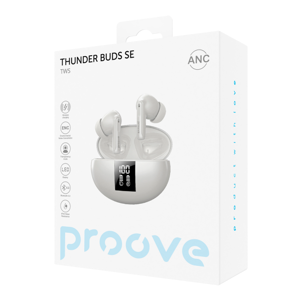 Бездротові навушники Proove Thunder Buds SE TWS with ANC, White (TWTBSE010002) - Фото 3 Бездротові навушники Proove Thunder Buds SE TWS with ANC, White (TWTBSE010002) - зображення 3