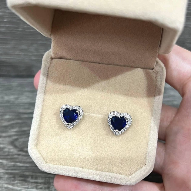 Серьги с цирконами "Сияние сапфировых сердец" покрытие серебром Fashion Jewelry в бархатной коробочке (16249) - изображение 2