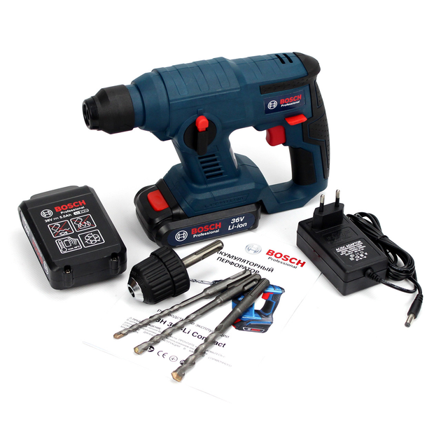 Акумуляторний перфоратор BOSCH GBH 36V-Li Compact 36V, 5AH, 1,8 Дж, 2 Li-Ion АКБ, зарядний пристрій (П01-002) - зображення 10
