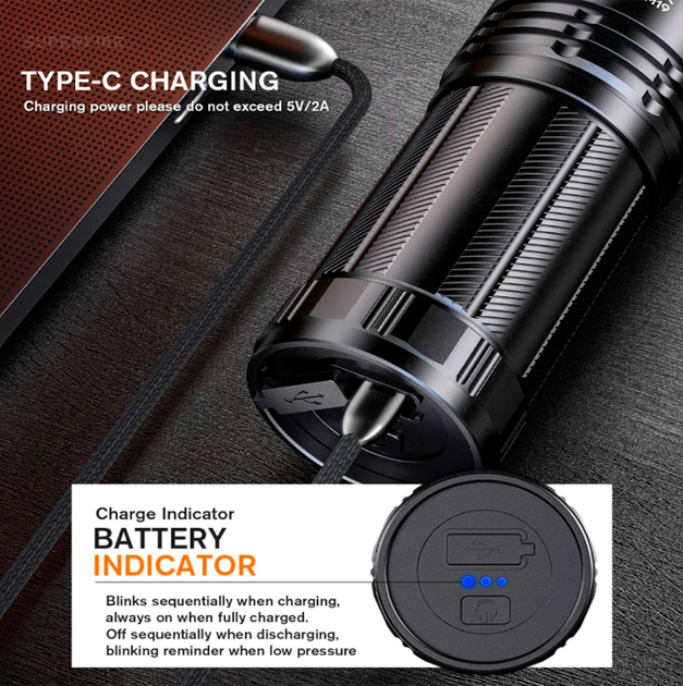 Ліхтар ручний акумуляторний M19 SuperFire 1750 Lumen IP44 - Фото 4 Ліхтар ручний акумуляторний M19 SuperFire 1750 Lumen IP44 - зображення 4