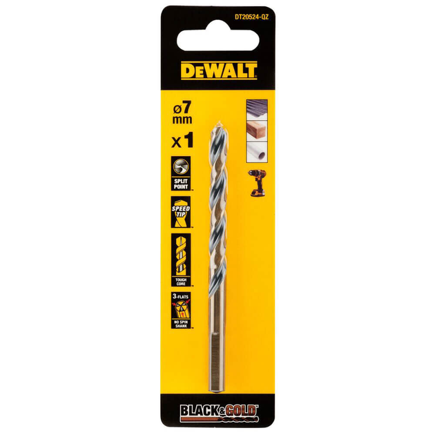 Сверло по металлу DeWALT Extreme Black&Gold DT20524 7 мм длина 109 мм (DT20524) - Фото 2 Сверло по металлу DeWALT Extreme Black&Gold DT20524 7 мм длина 109 мм (DT20524) - изображение 2