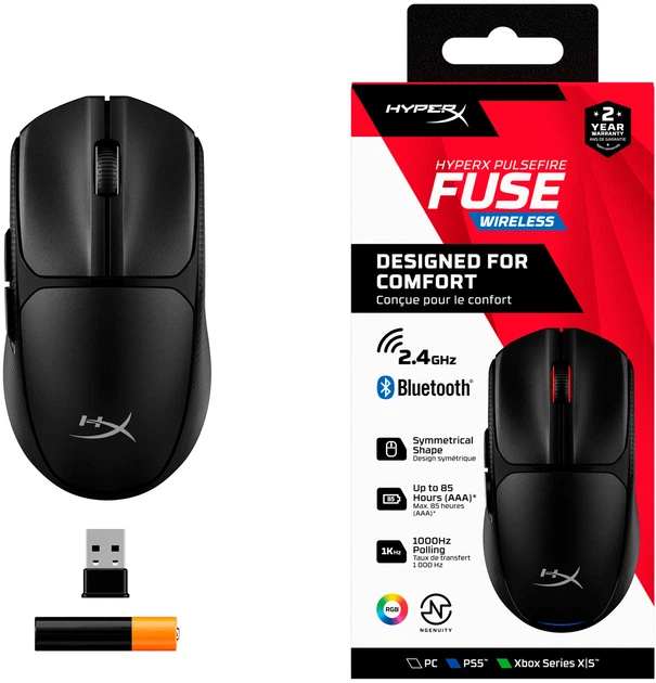 Миша HyperX Pulsefire Fuse Wireless/Bluetooth Black (A1KY6AA) - зображення 10