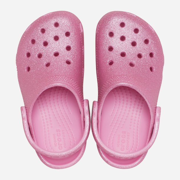 Дитячі крокси-сабо для дівчинки Crocs Classic Glitter Kids Clog T 206992-6XE 24-25 Рожеві (196265650729) - зображення 4