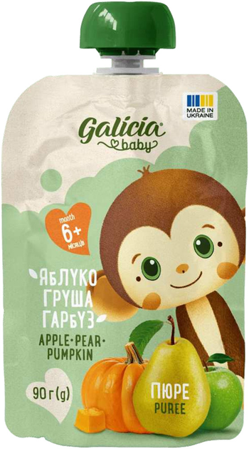 Упаковка пюре Galicia Baby яблучно-грушево-гарбузове натуральне гомогенізоване 90 г x 18 шт (564440) - зображення 2