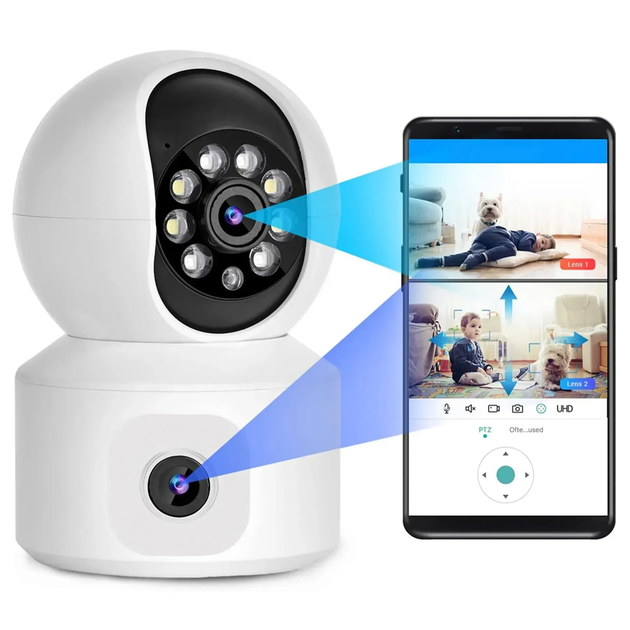 Бездротова WI-FI камера відеоспостереження 4MP, 2 об'єктиви V380 / Поворотна відеоняня (L) - зображення 4