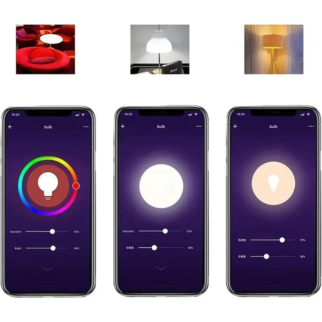 Лампочка RGB із регулюванням яскравості E27, 9 Вт, Wifi, Bluetooth TUYA (L) - Фото 2 Лампочка RGB із регулюванням яскравості E27, 9 Вт, Wifi, Bluetooth TUYA (L) - зображення 2