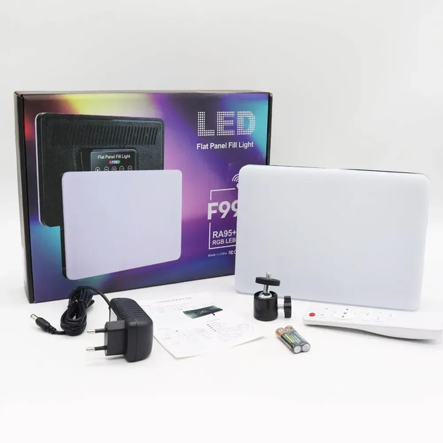 LED-лампа для студійного освітлення 22х15,5см, від мережі, RGB + пульт / Прямокутна лампа F99B (L) - Фото 9 LED-лампа для студійного освітлення 22х15,5см, від мережі, RGB + пульт / Прямокутна лампа F99B (L) - зображення 9