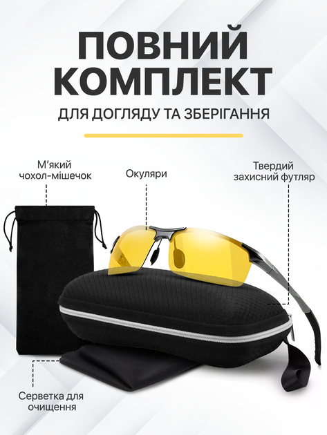 Очки для водителей день ночь антифары антибликовые водителя автомобильные антиблик поляризационные Brillix водительские ночного вождения ночью с надежной оправой и чехлом (BRL-012Y) - изображение 8