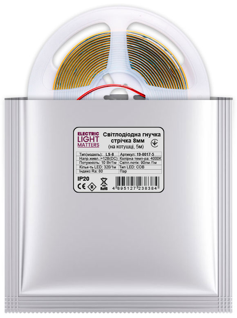 Світлодіодна стрічка ELM COB 320LED 5м 10 Вт 4000К 12В IP20 (19-0017-5) - зображення 2
