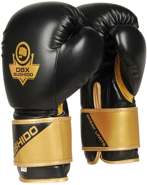 Боксерські рукавички Bushido B-2v10 розмір 12 oz Black/Gold (5902539015911) - зображення 1