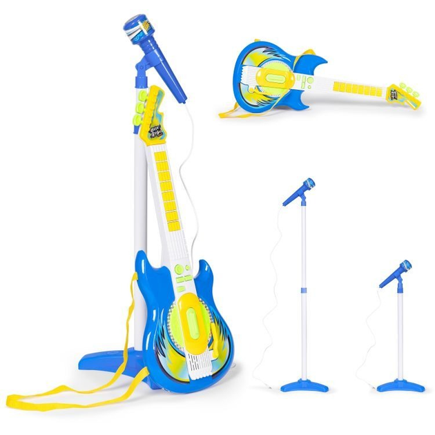 Zestaw do zabawy EcoToys gitara elektryczna + mikrofon + statyw mp3 niebieska HC342076 (5905817002825) - obraz 1