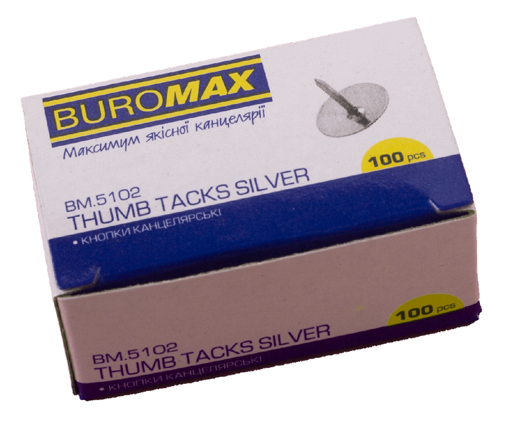 Кнопки никелированные 100шт. в карт.коробке, Buromax BM.5102 - Фото 1 Кнопки никелированные 100шт. в карт.коробке, Buromax BM.5102 - изображение 1