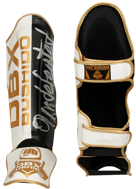Ochraniacze piszczele i stopy Bushido SP-10v5 L White/Black/Gold (5902539018370) - obraz 3