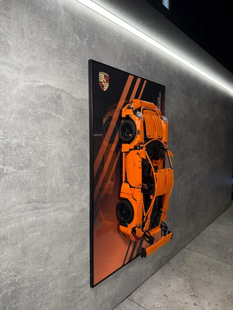 Арт Держатель Рамка на Стену 80x50 см. для Фирменного Конструктора Technic 42056 Porsche 911 GT3 RS Orange Порш Оранжевый 2016 года - Type-E - изображение 8