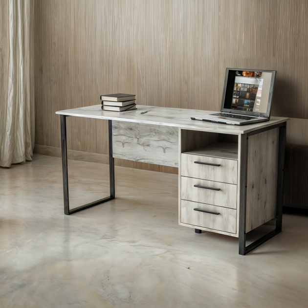 Стіл письмовий Tobi Sho LOFT Iceberg СПЛА/3-1 прямий з 3 шухлядами, стільниця 18 мм, 1600х600х750 Дуб крафт білий - зображення 2