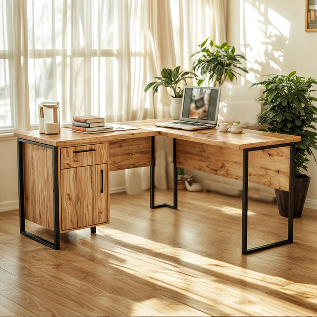 Стіл кутовий офісний Tobi Sho LOFT Gold СУЛГ/4-1 з тумбою стільниця 18 мм, 1600х1400х750 Дуб аппалачі - Фото 2 Стіл кутовий офісний Tobi Sho LOFT Gold СУЛГ/4-1 з тумбою стільниця 18 мм, 1600х1400х750 Дуб аппалачі - зображення 2