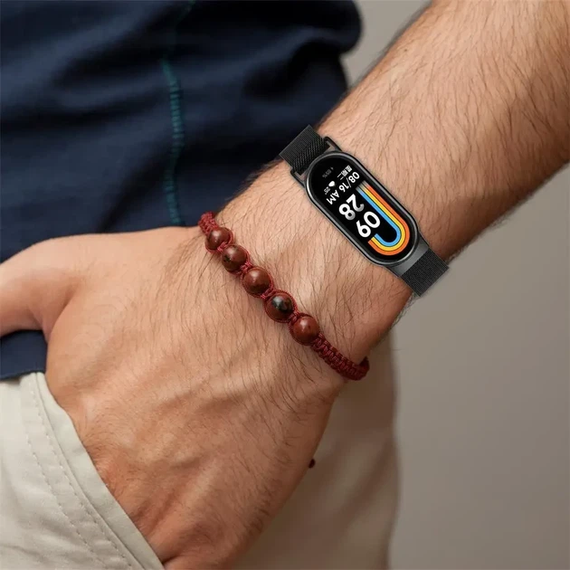 Комплект ремінців для фітнес-браслету Xiaomi Mi Band 8,9,10 Bead design Silver - Milanese design Black - зображення 8