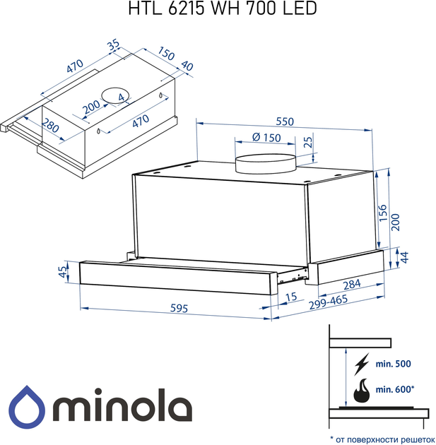 Вытяжка MINOLA HTL 6215 WH 700 LED - изображение 14