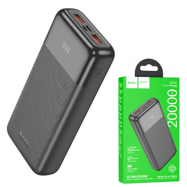 Павербанк Hoco J121A 20000 mAh с быстрой зарядкой 22.5W+PD20W 2USB/1Type-C Черный - Фото 2 Павербанк Hoco J121A 20000 mAh с быстрой зарядкой 22.5W+PD20W 2USB/1Type-C Черный - изображение 2