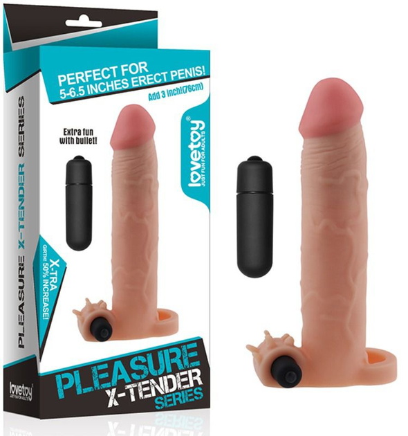 Насадка на пеніс з вібрацією Pleasure X-Tender Series Perfect for 5-6.5 inches Erect Penis колір тілесний (18911026000000000) - зображення 6