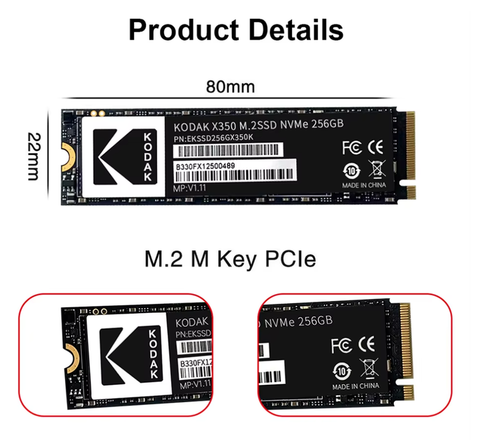 SSD M.2 NVMe 2280 Gen3x4 диск накопитель Kodak X350 Series 512GB