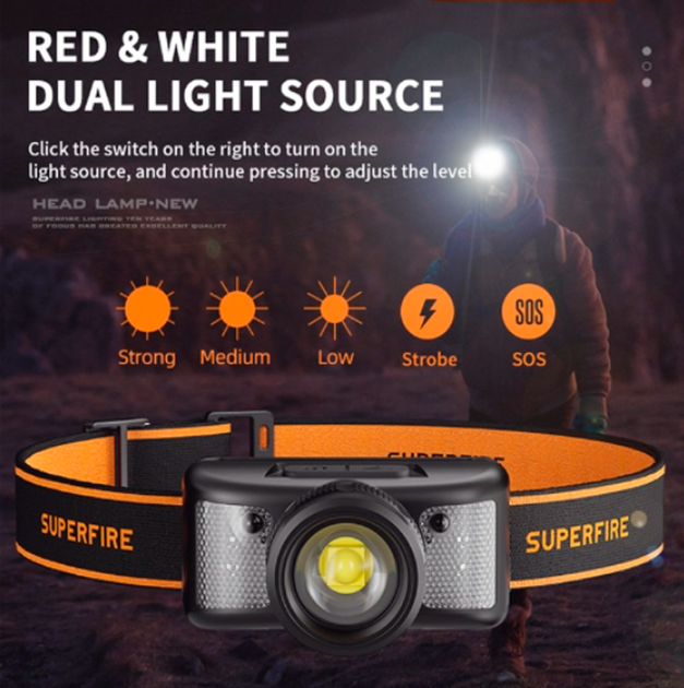 Ліхтар налобний акумуляторний HL91 SuperFire 310 Lumen IP43 - Фото 6 Ліхтар налобний акумуляторний HL91 SuperFire 310 Lumen IP43 - зображення 6