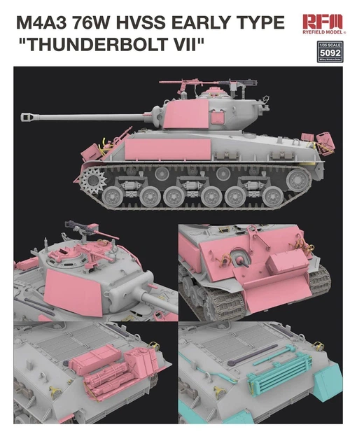 Збірна модель 1/35 Танк M4A3 Sherman 76W HVSS раннього типу "Thunderbolt VII" RFM RM-5092 - изображение 3