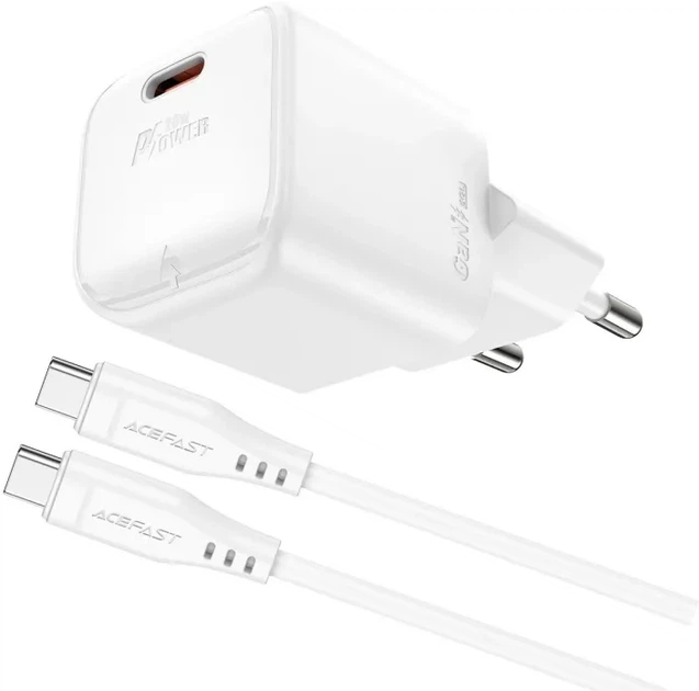 Мережевий зарядний пристрій Acefast A73 mini PD20W GaN single USB-C charger set C3-03 White (6974316282655) - зображення 2