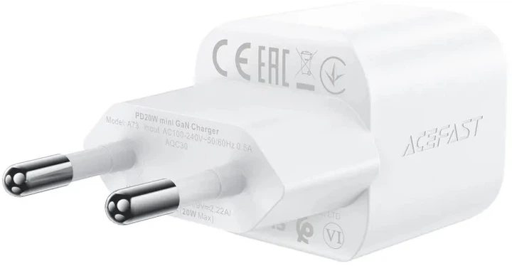 Мережевий зарядний пристрій Acefast A73 mini PD20W GaN single USB-C charger set C3-03 White (6974316282655) - зображення 3