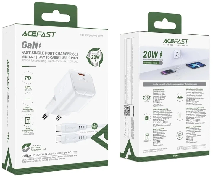Мережевий зарядний пристрій Acefast A73 mini PD20W GaN single USB-C charger set C3-03 White (6974316282655) - зображення 7