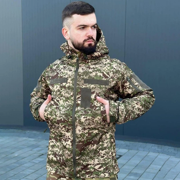 Куртка на микрофлисе Софтшел с капюшоном хищник размер 2XL - изображение 4