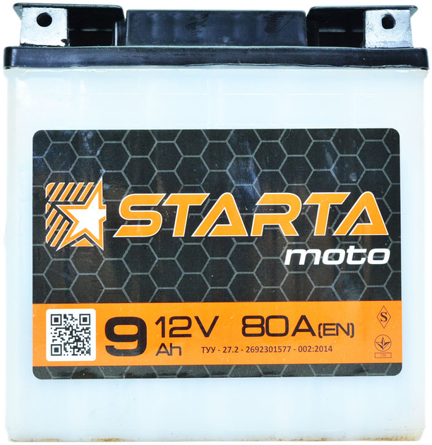 Акумулятор мото 12v 9Ah 80А Starta під болт (сухозаряджений без електроліту) - зображення 1