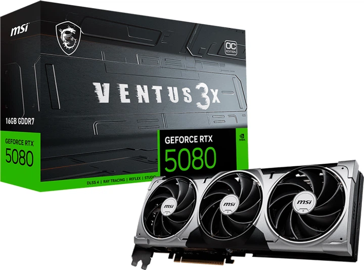 Відеокарта MSI PCI-Ex GeForce RTX 5080 VENTUS 3X OC 16GB GDDR7 (256bit) (2655/30000) (HDMI, 3 x DisplayPort) (V531-095R) - зображення 7