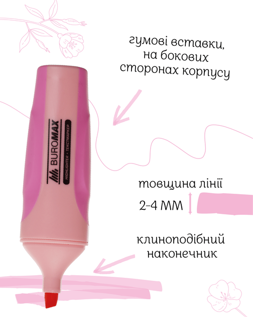 Набор текстовых маркеров с резиновыми вставками Buromax Pastel 2-4 мм 4 шт (BM.8905-94) - изображение 5