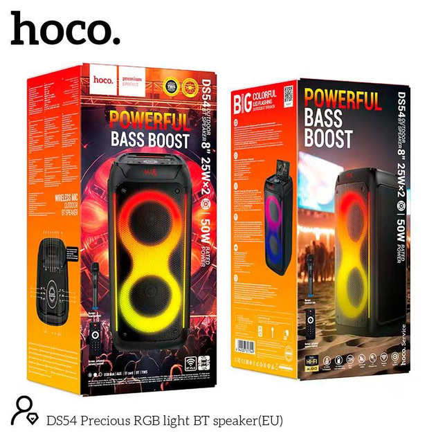 Портативна бездротова Bluetooth колонка акустика-караоке з мікрофоном Hoco DS54 BT5.0, TWS, TF/USB/AUX, 25Wx2, 3H, 1mic, remorte Black - зображення 9