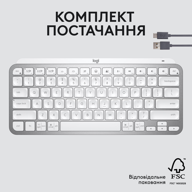 Клавіатура бездротова Logitech MX Keys Mini Wireless Illuminated UA Pale Grey (920-010499) - зображення 11