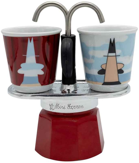 Kawiarka Bialetti Mini Express Magritte 1406 + 2 filiżanki (8006363030458) - obraz 1