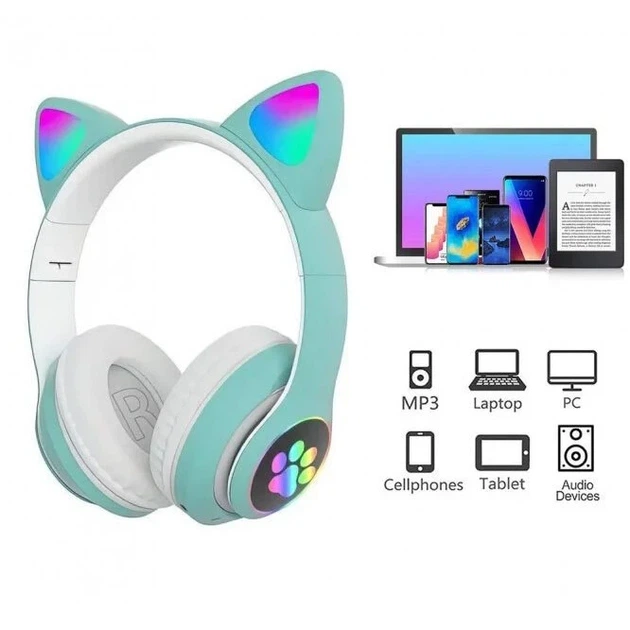 Бездротові навушники MDR CAT VZV-28M з котячими вушками Bluetooth з підсвічуванням Бірюзові - зображення 4