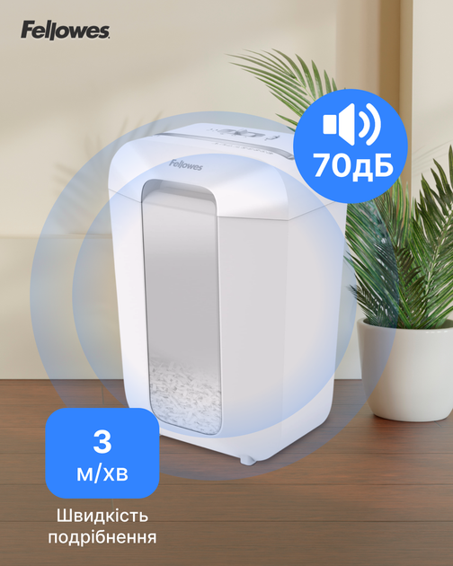 Шредер Fellowes LX70 9 листов 4x40 мм 18 л White (f.U1000017468) - изображение 9