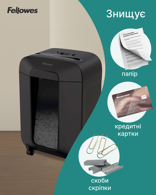 Шредер Fellowes LX85 10 листов 4x40 мм 19 л Black (f.U4400801) - Фото 5 Шредер Fellowes LX85 10 листов 4x40 мм 19 л Black (f.U4400801) - изображение 5