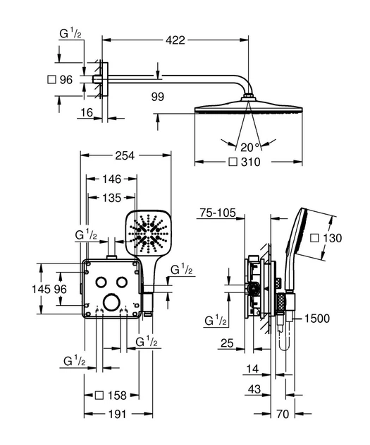 Душова система прихованого монтажу з термостатом Grohe Grohtherm SmartControl (34865000) ( 19407 ) - Фото 3 Душова система прихованого монтажу з термостатом Grohe Grohtherm SmartControl (34865000) ( 19407 ) - изображение 3