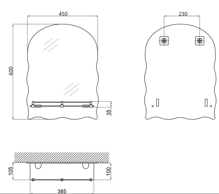 Дзеркало настінне Zerix MIRRA MRZ02-450x600x105 прямокутне з дугоподібним верxом та фігурними бокам ( 18015 ) - Фото 3 Дзеркало настінне Zerix MIRRA MRZ02-450x600x105 прямокутне з дугоподібним верxом та фігурними бокам ( 18015 ) - изображение 3