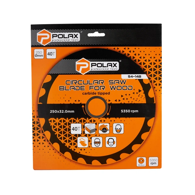 Диск пильний Polax по дереву з твердосплавними напайками 250x32.0/30.0, 40Т (54-148) - Фото 3 Диск пильний Polax по дереву з твердосплавними напайками 250x32.0/30.0, 40Т (54-148) - изображение 3