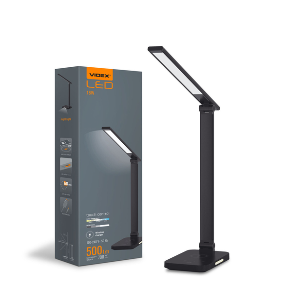 LED настольная лампа с беспроводной зарядкой VIDEX VL-TF17B 18W 1800 ...