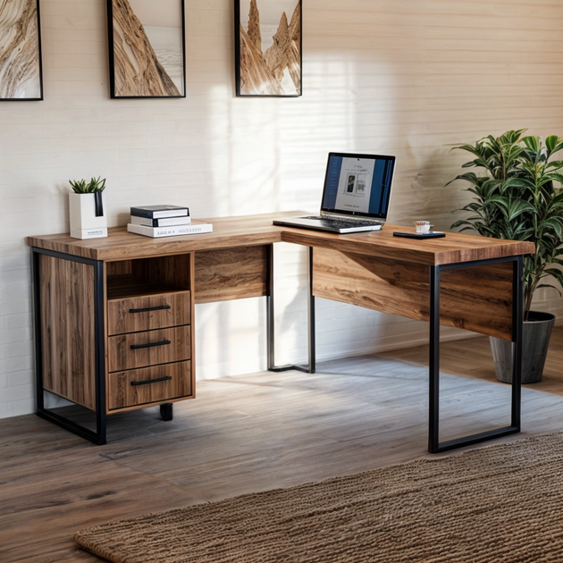 Стіл кутовий офісний Tobi Sho LOFT Volcano СУЛВ/3-1 з 3 шухлядами стільниця 18 мм, 1400х1200х750 Фаєрвуд - зображення 2