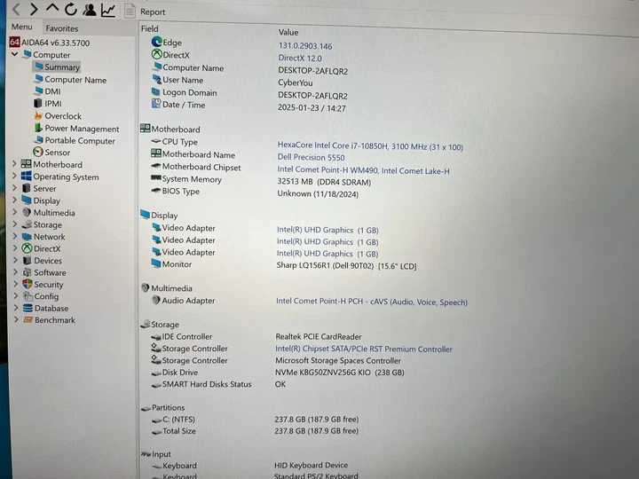 Ноутбук Dell Precision 5550 і7-10850H 16Gb 512Gb 4k IPS 15,6” T1000 4GB touch сенсорний для роботи та навчання б/в - Фото 7 Ноутбук Dell Precision 5550 і7-10850H 16Gb 512Gb 4k IPS 15,6” T1000 4GB touch сенсорний для роботи та навчання б/в - изображение 7