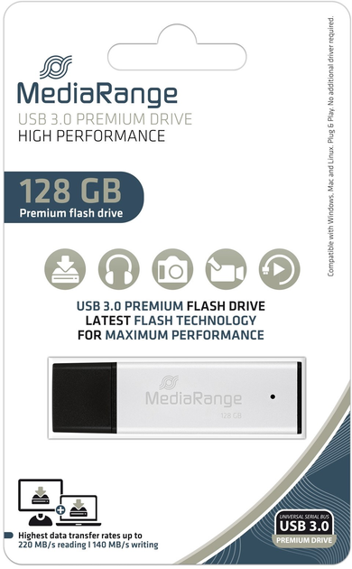 Pendrive MediaRange USB 3.2 Gen 1 High Performance Flash Drive 128GB Black/Silver (MR1902) - obraz 3