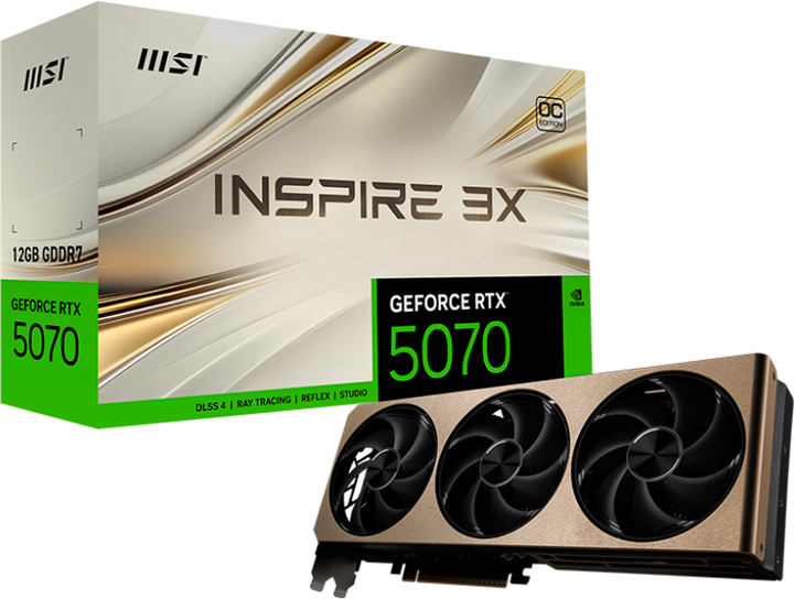 Відеокарта MSI PCI-Ex GeForce RTX 5070 INSPIRE 3X OC 12GB GDDR7 (192bit) (2557/28000) (HDMI, 3 x DisplayPort) (RTX 5070 12G INSPIRE 3X OC) - зображення 6