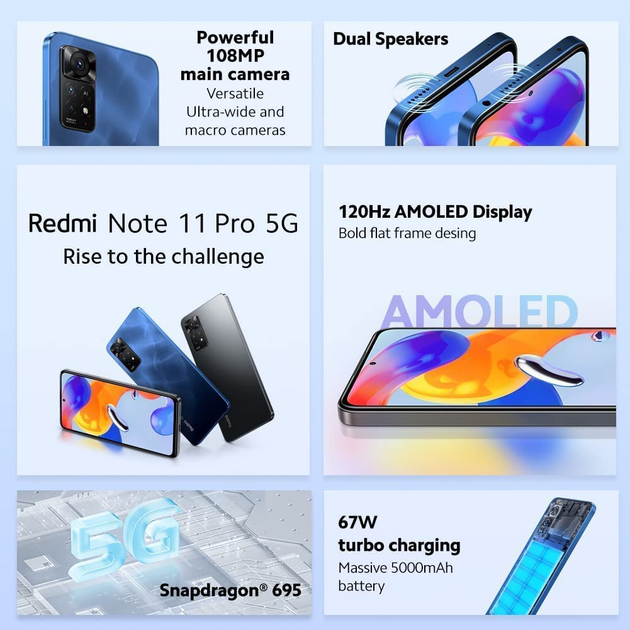 Smartfon Xiaomi Redmi Note 11 Pro 5G 6/128Gb Atlantic Blue (6934177770227) (867087062524821) - Outlet - obraz 6