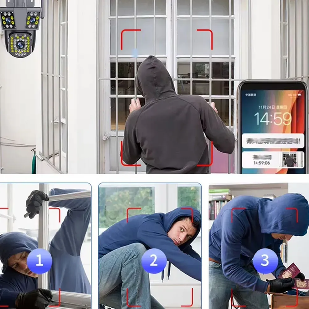 Вулична WIFI камера відеоспостереження 9MP, 6K, 3 об'єктиви (L) - изображение 6